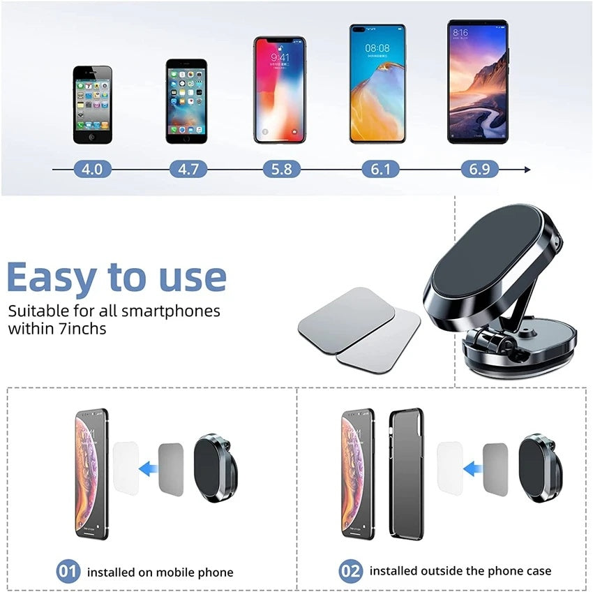 Rotate Metal Magnetic Car Phone Holder Foldable Universal Mobile Phone Stand Air Vent Magnet Mount GPS Support - JUCE