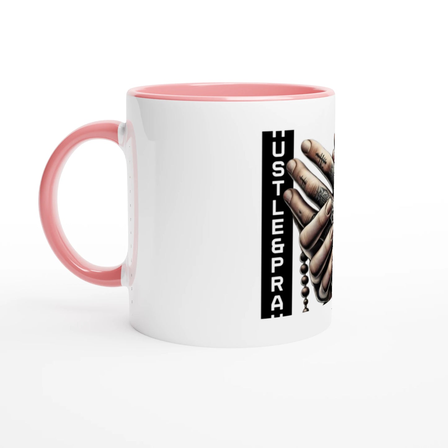 Coffee Mug with Color Inside: HUSTLE AND PRAY - JUCE