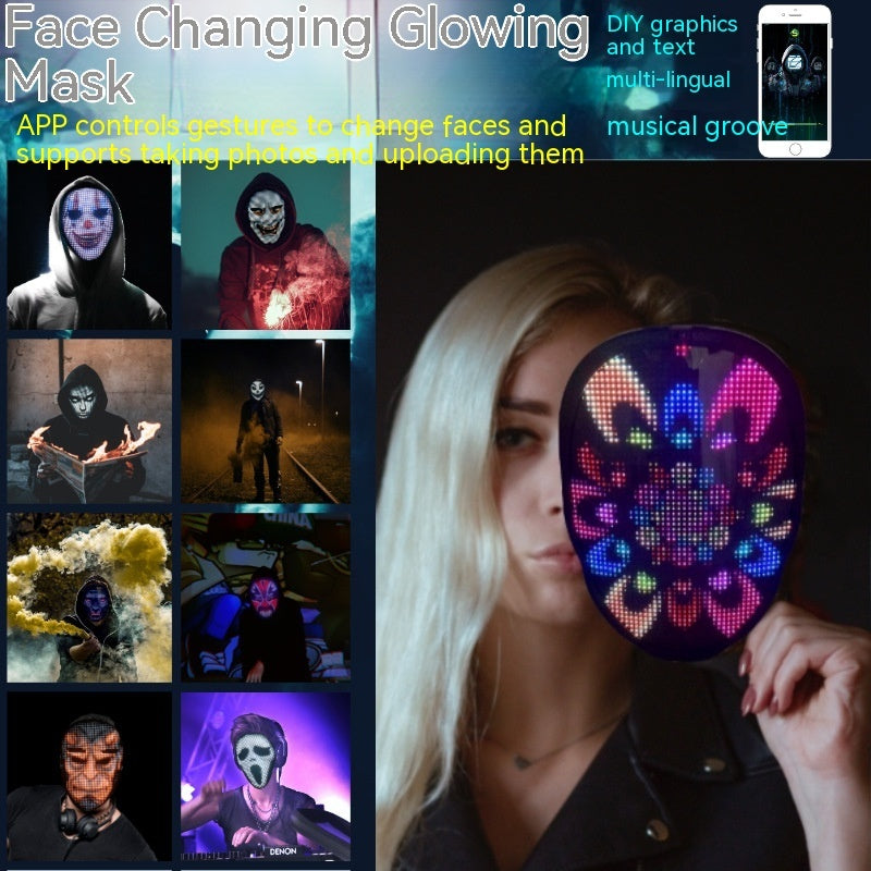 Halloween Face Masks Full Color LED Luminous Mask Face Changing Mask Party Bar Props - JUCE