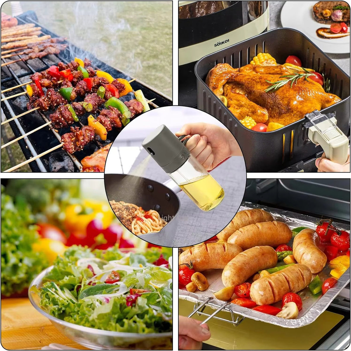 Kitchen Glass Oil Sprayer Bottle Olive Oil Sprayer Mister Spray Oil Dispenser Oil Jar Cruet BBQ Baking Picnic Kitchen Tool - JUCE
