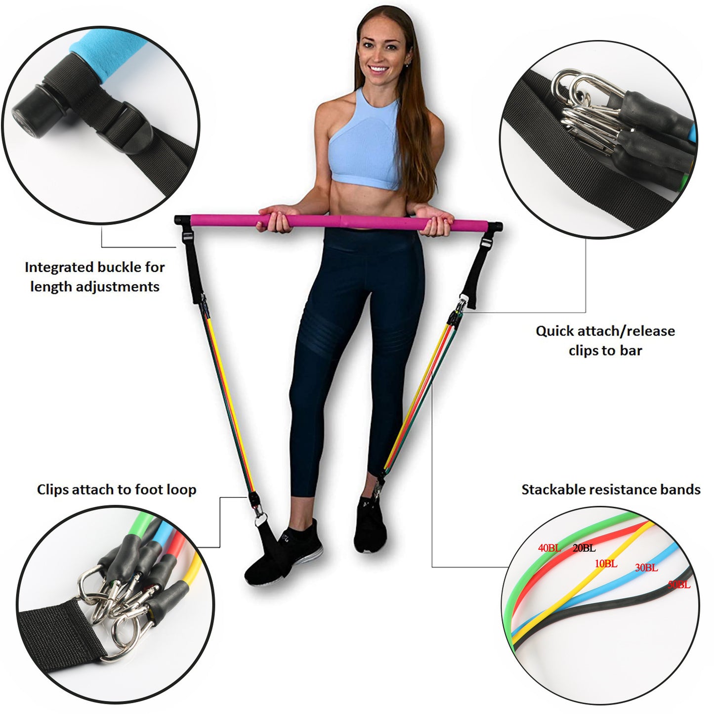 Fitness Yoga Pilates Bar Portable Gym Accessories Sport Elastic Bodybuilding Resistance Bands For Home Trainer Workout Equipment - JUCE