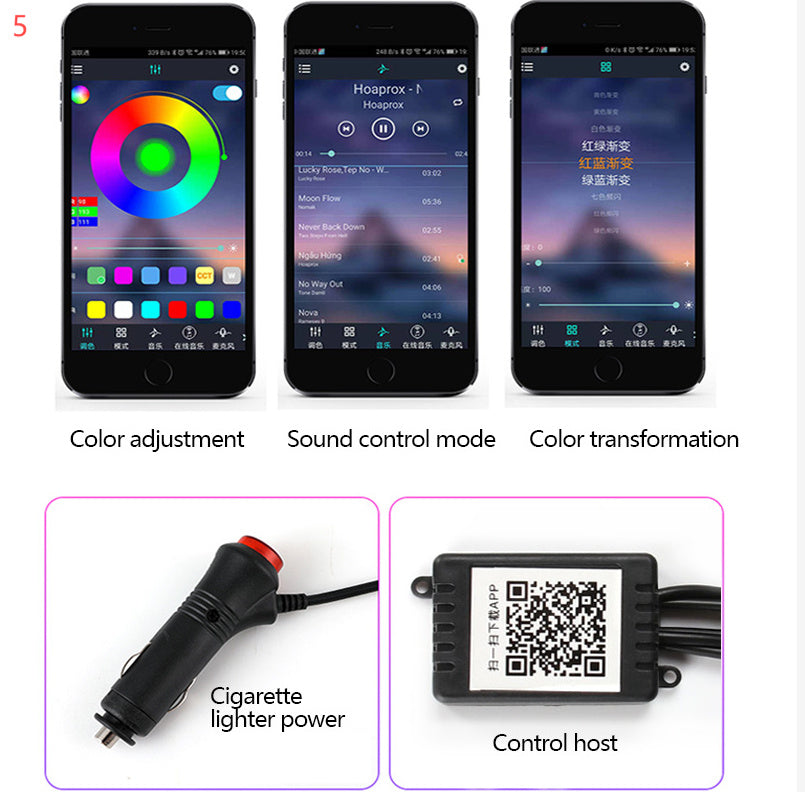 Car Fiber Optic Ambient Light Modified Car Interior Cool Light APP Rhythm Light - JUCE