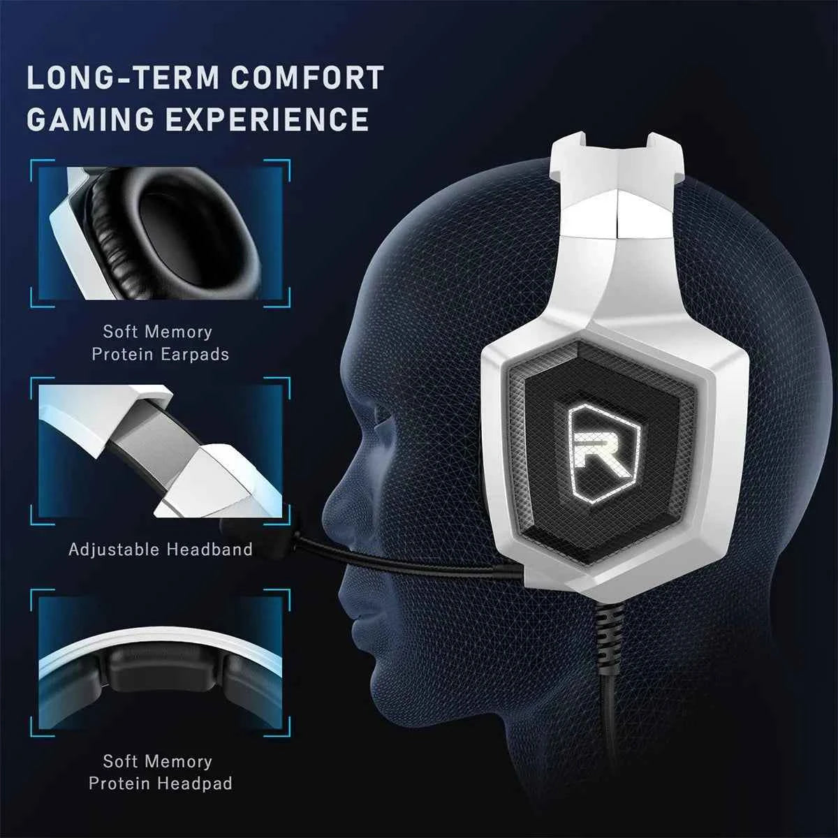 Wired LED Gaming Headset with Mic Over-Ear Gamer Headphones Surround Sound with Mic for PC Computer Laptop PS4 PS5 XBox Switch - JUCE