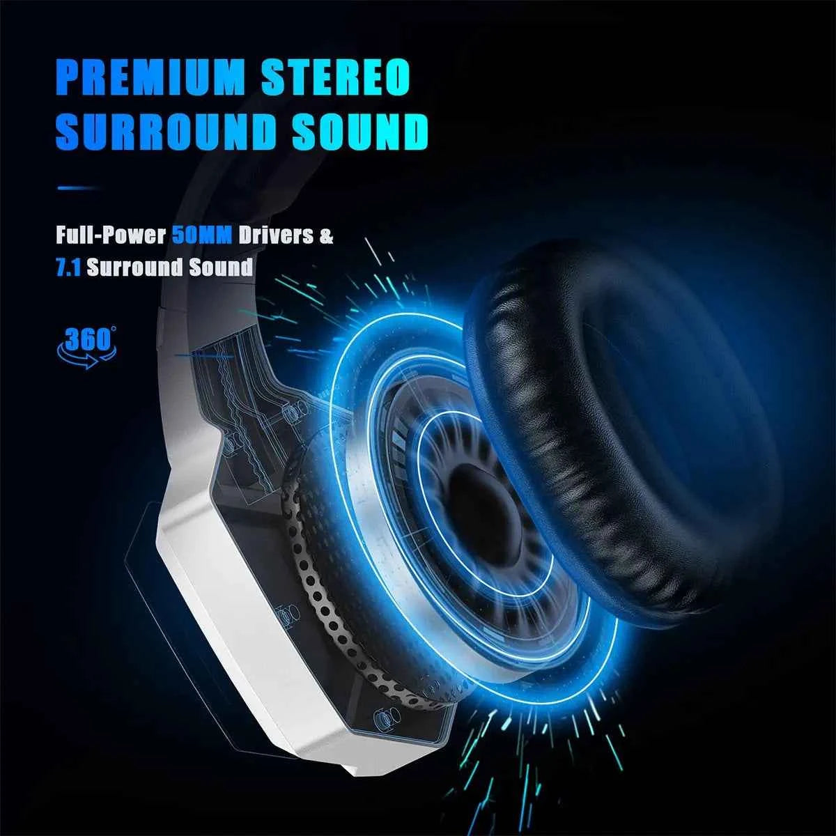 Wired LED Gaming Headset with Mic Over-Ear Gamer Headphones Surround Sound with Mic for PC Computer Laptop PS4 PS5 XBox Switch - JUCE
