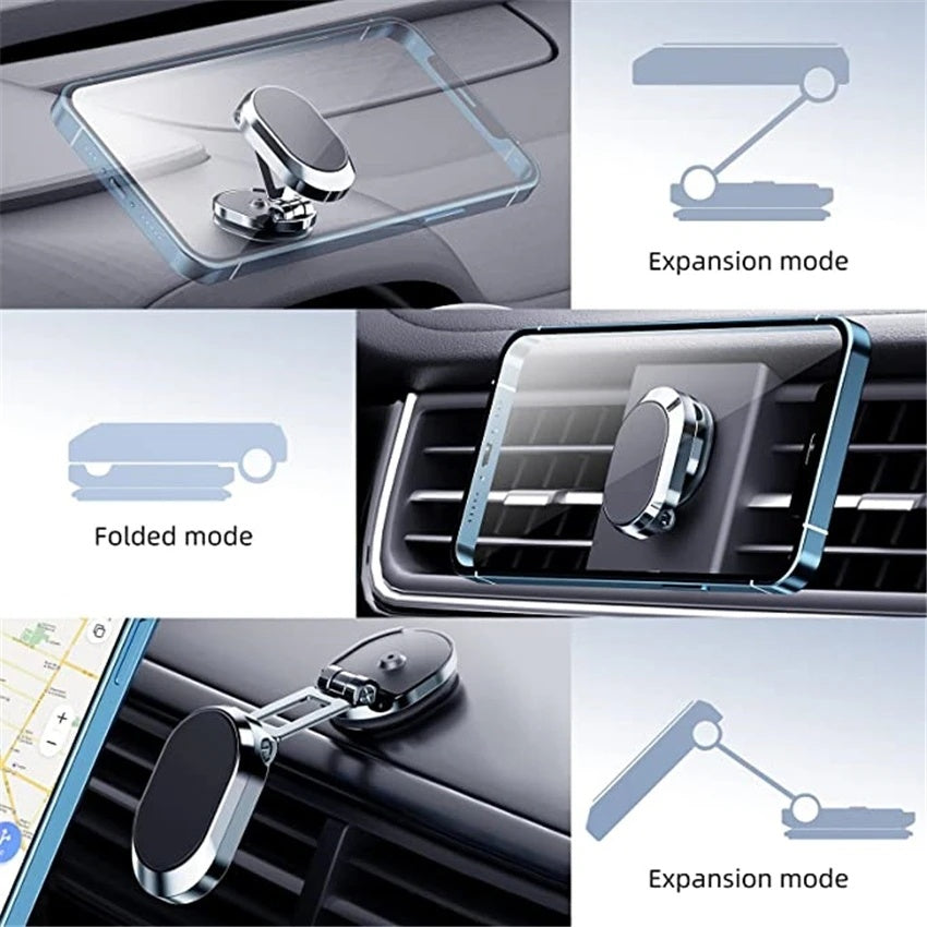 Rotate Metal Magnetic Car Phone Holder Foldable Universal Mobile Phone Stand Air Vent Magnet Mount GPS Support - JUCE