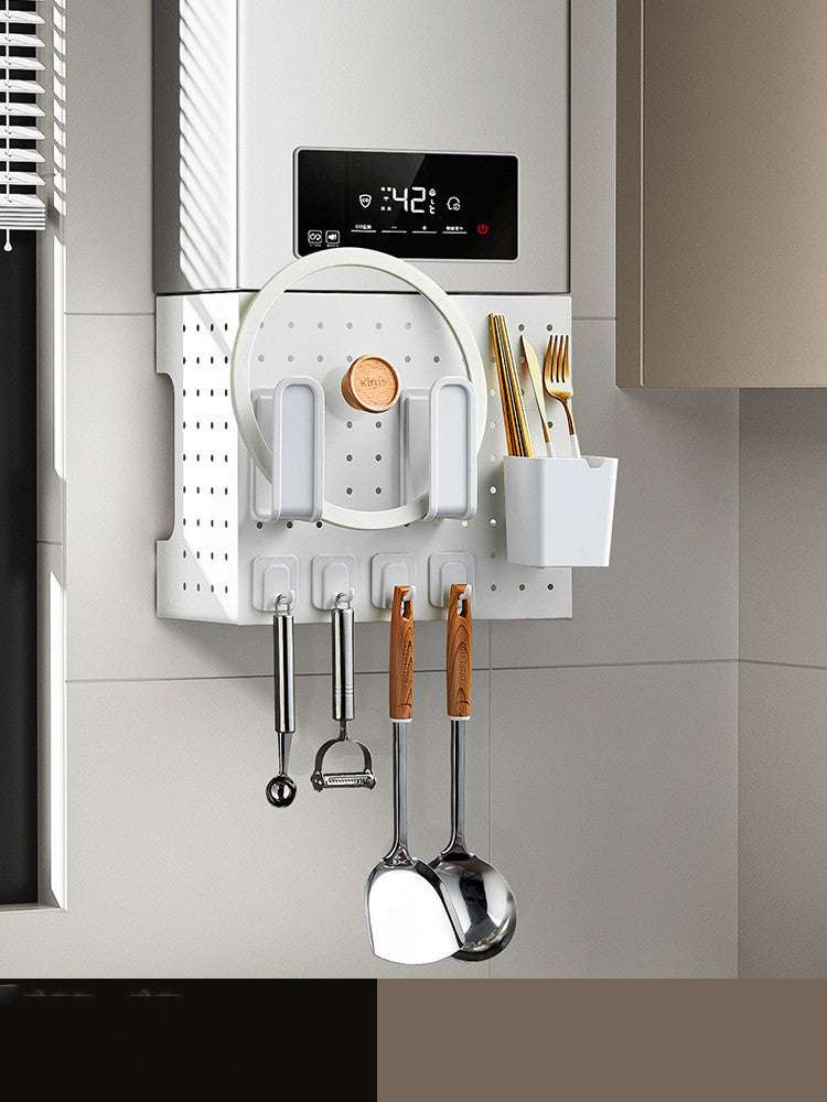 Kitchen Punch-free Wall Mounted Utensil Storage Organizers Rack Shelf Wall Hung Boiler Water Heater Cord Shelter Plate - JUCE