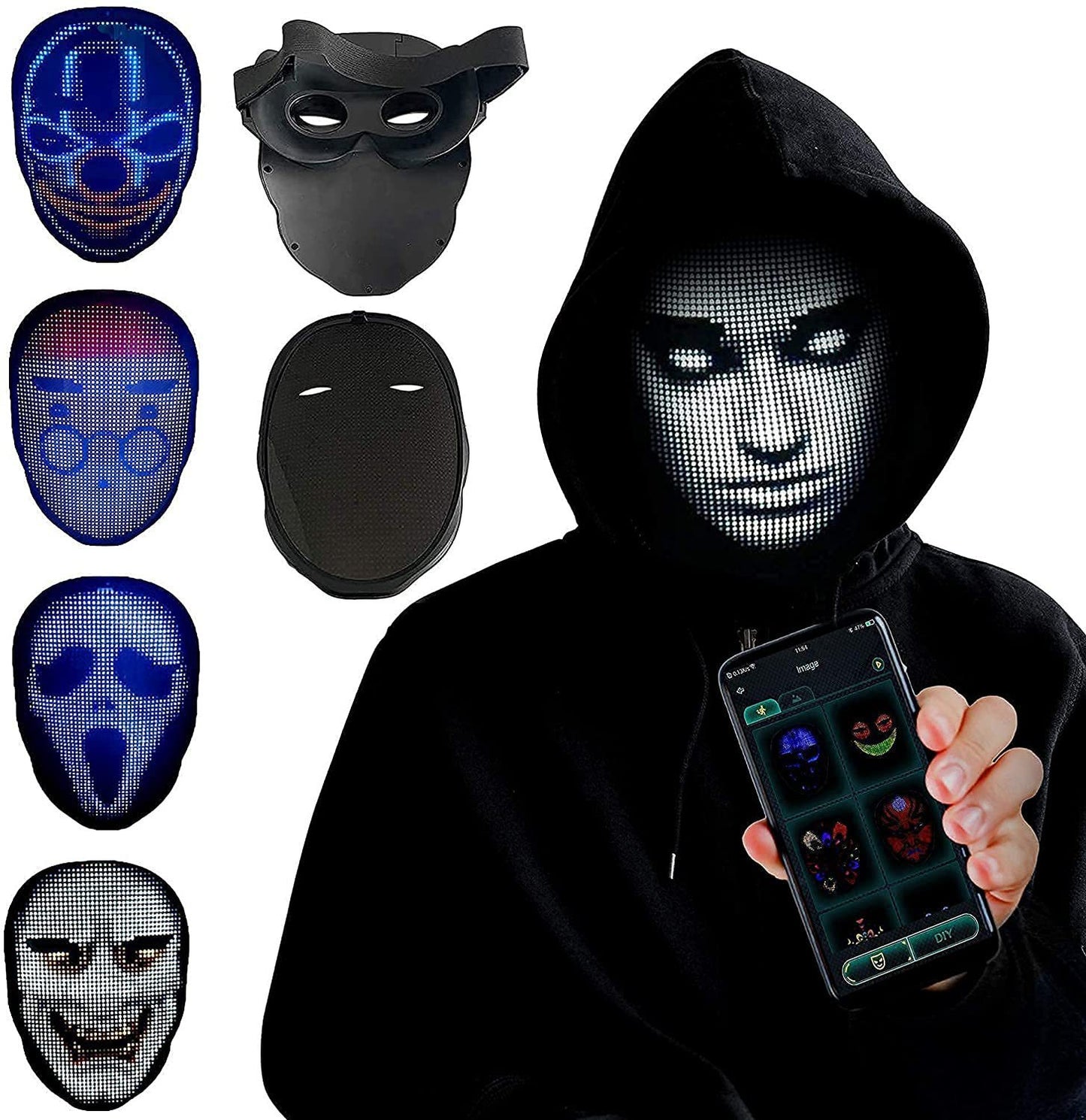 Halloween Face Masks Full Color LED Luminous Mask Face Changing Mask Party Bar Props - JUCE