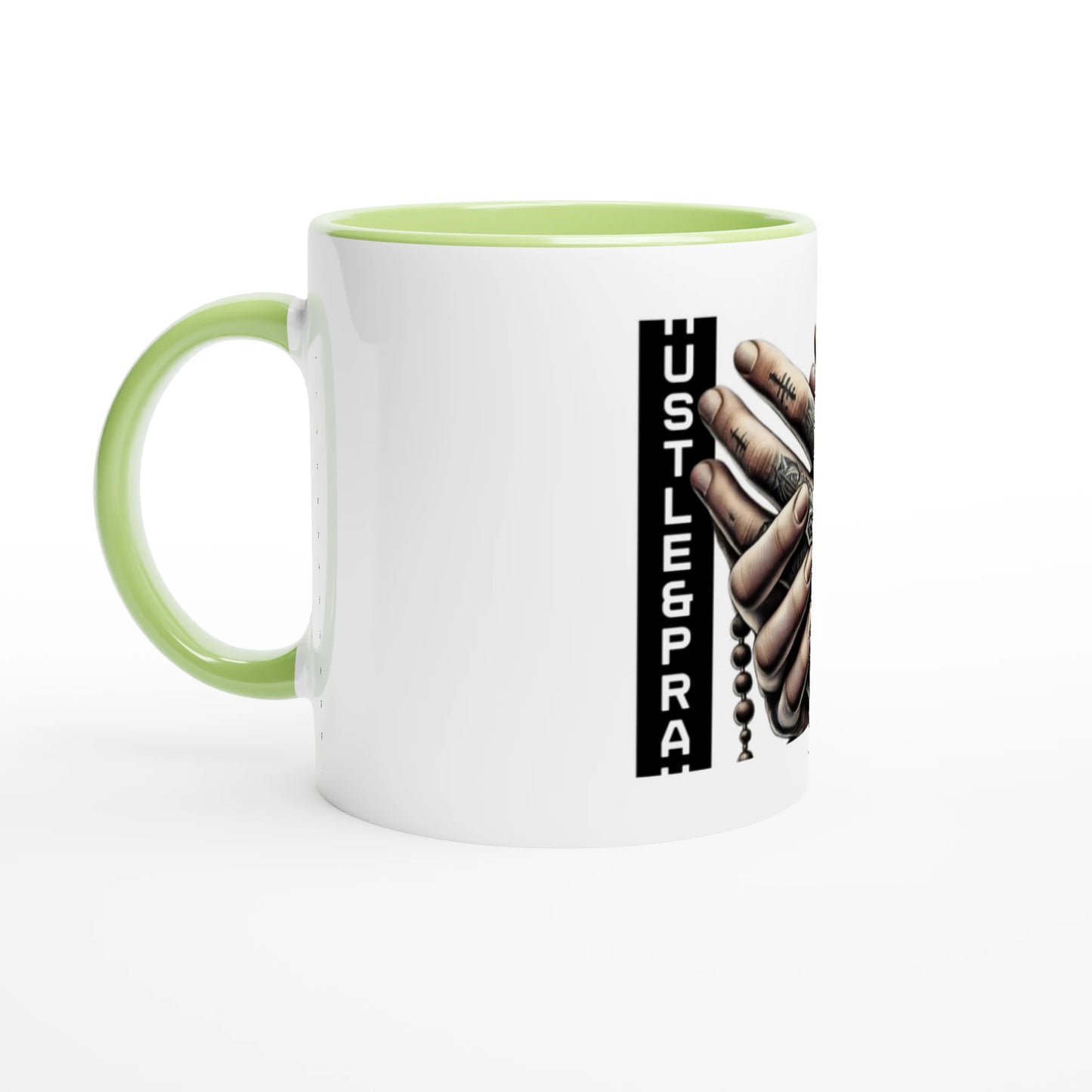 Coffee Mug with Color Inside: HUSTLE AND PRAY - JUCE