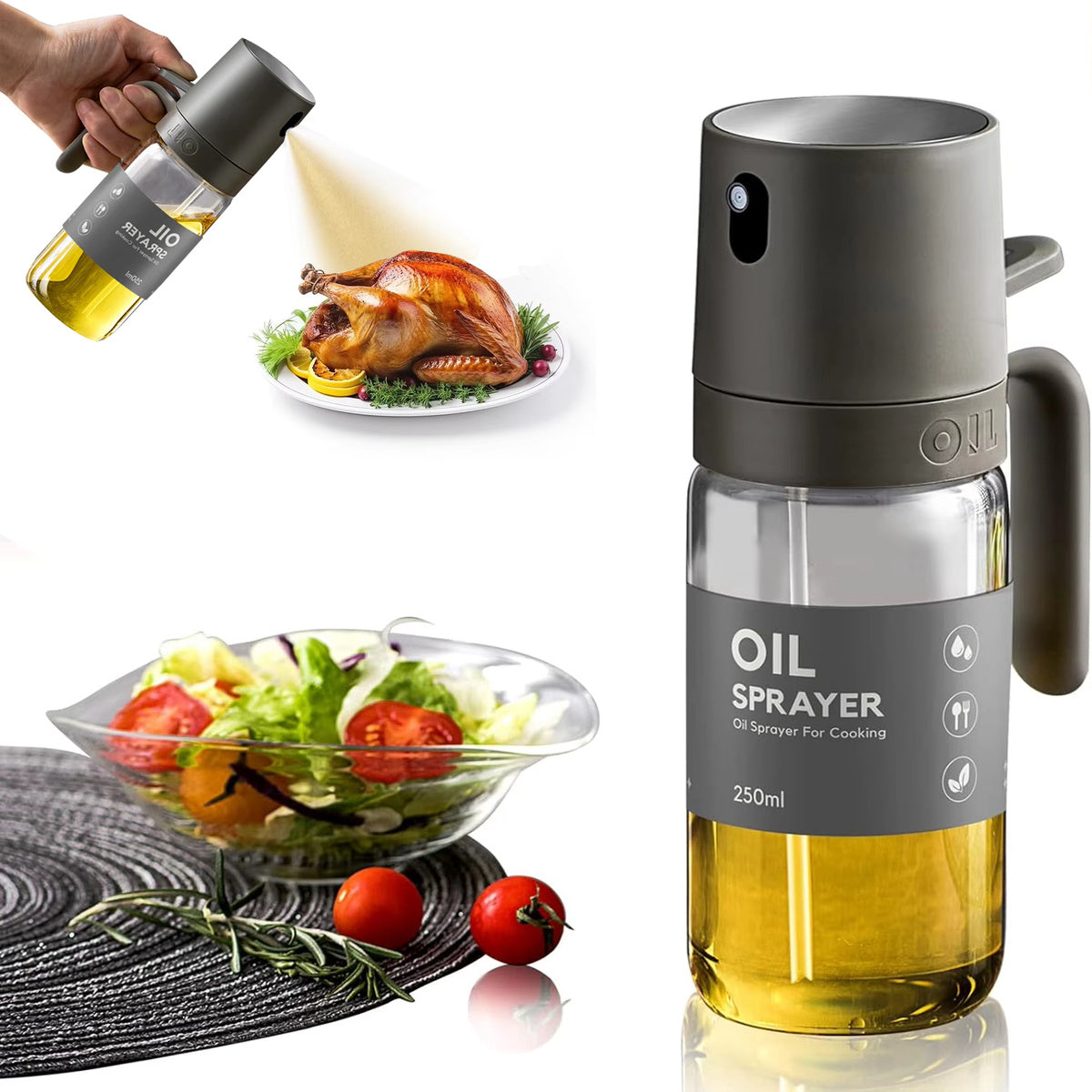 Kitchen Glass Oil Sprayer Bottle Olive Oil Sprayer Mister Spray Oil Dispenser Oil Jar Cruet BBQ Baking Picnic Kitchen Tool - JUCE