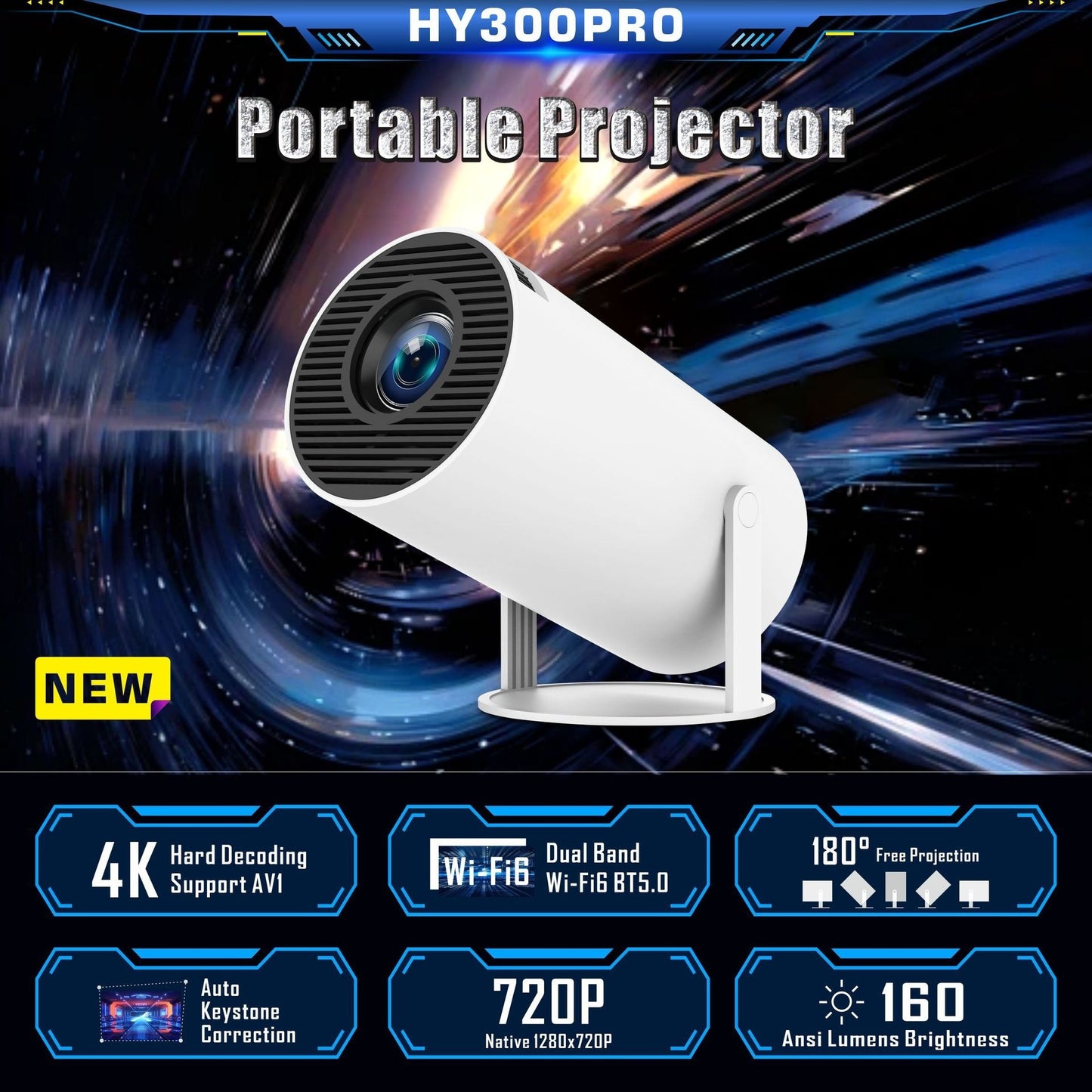 HY300 Pro Projector Home Theater Entertainment Portable Small Projector - JUCE