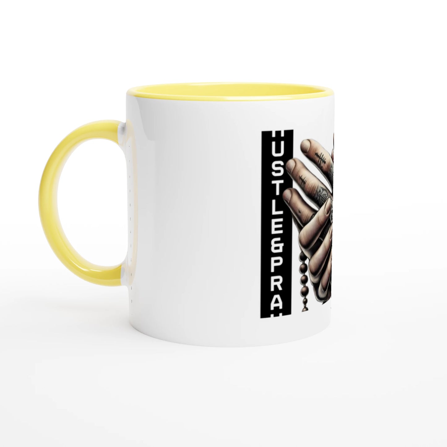 Coffee Mug with Color Inside: HUSTLE AND PRAY - JUCE