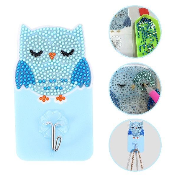 6pcs Diamond Drawing Self-adhesive Wall Hooks Kit Owl Bird - JUCE