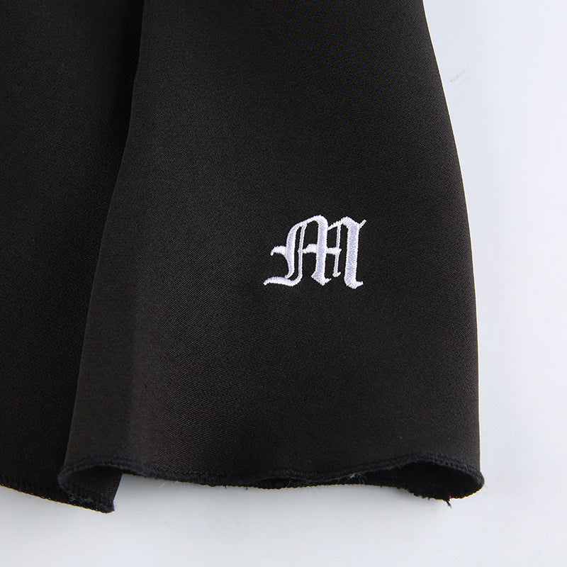 High Waist Teething Embroidery Contrast Pleated Skirt - JUCE
