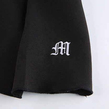 High Waist Teething Embroidery Contrast Pleated Skirt - JUCE