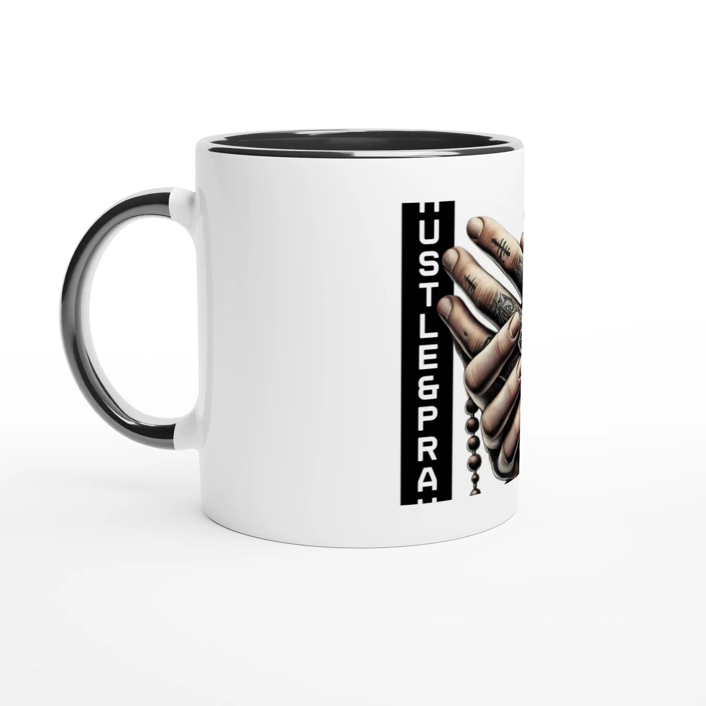 Coffee Mug with Color Inside: HUSTLE AND PRAY - JUCE