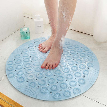 Textured Surface Round Shower Mat Anti-Slip Bath Mats With Drain Hole Massage Round In Middle For Shower Stall - JUCE