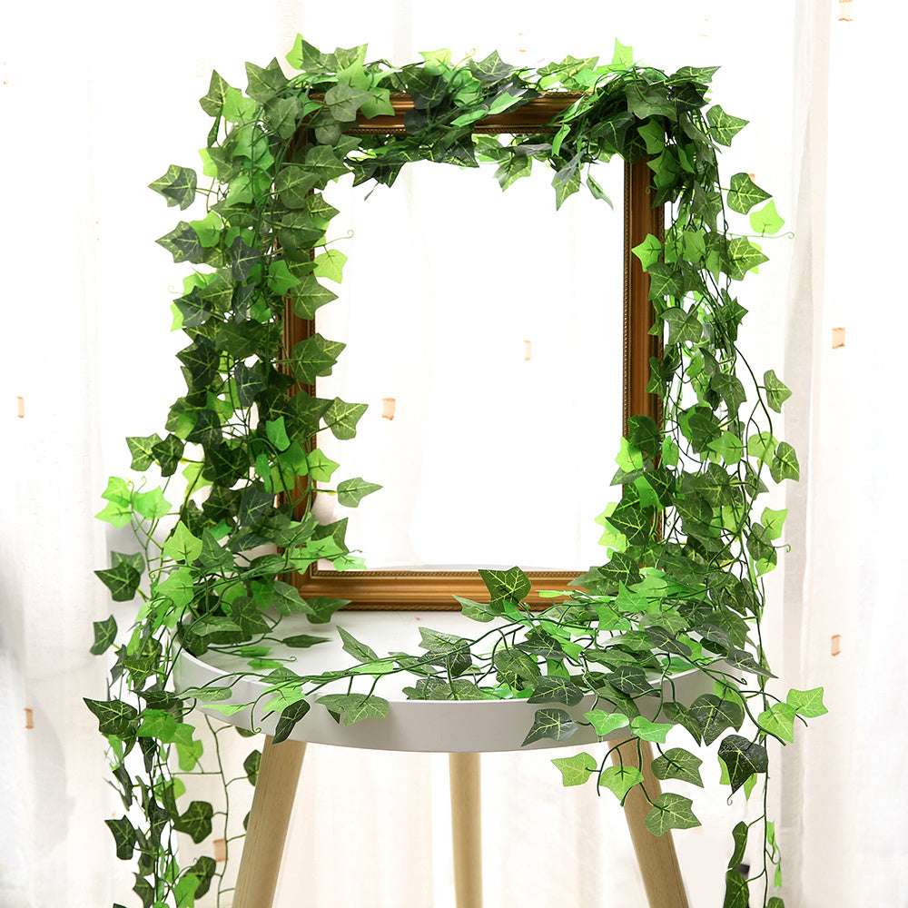 Green Silk Artificial Hanging Leaf Garland Plants Vine Leaves Diy For Home Wedding Party Bathroom Garden Decoration - JUCE