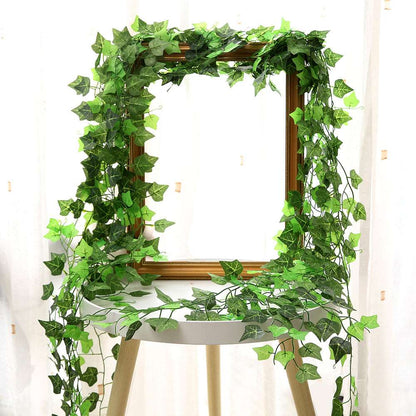 Green Silk Artificial Hanging Leaf Garland Plants Vine Leaves Diy For Home Wedding Party Bathroom Garden Decoration - JUCE