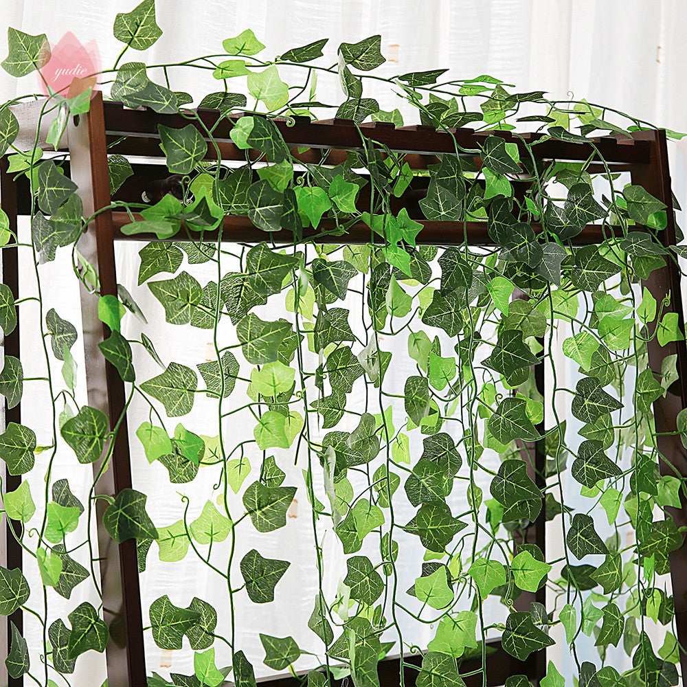 Green Silk Artificial Hanging Leaf Garland Plants Vine Leaves Diy For Home Wedding Party Bathroom Garden Decoration - JUCE