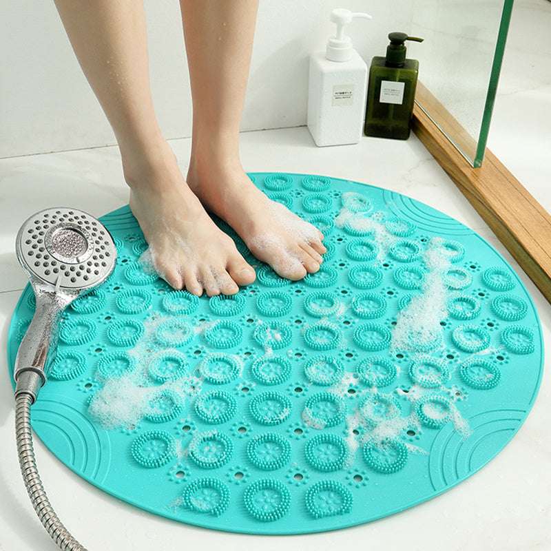Textured Surface Round Shower Mat Anti-Slip Bath Mats With Drain Hole Massage Round In Middle For Shower Stall - JUCE