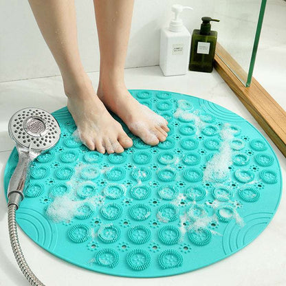 Textured Surface Round Shower Mat Anti-Slip Bath Mats With Drain Hole Massage Round In Middle For Shower Stall - JUCE