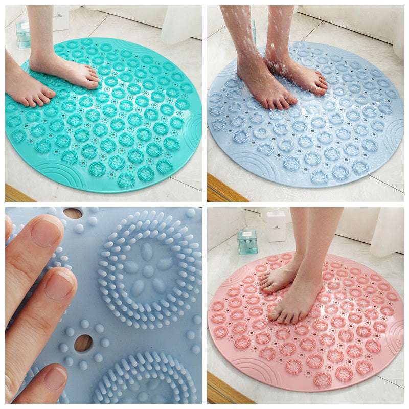 Textured Surface Round Shower Mat Anti-Slip Bath Mats With Drain Hole Massage Round In Middle For Shower Stall - JUCE