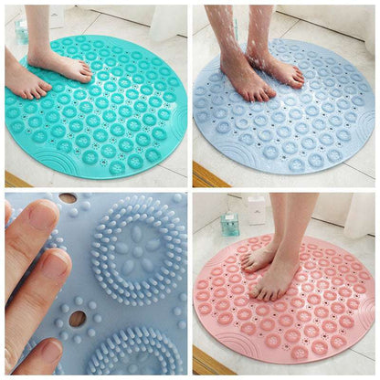 Textured Surface Round Shower Mat Anti-Slip Bath Mats With Drain Hole Massage Round In Middle For Shower Stall - JUCE