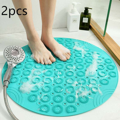 Textured Surface Round Shower Mat Anti-Slip Bath Mats With Drain Hole Massage Round In Middle For Shower Stall - JUCE