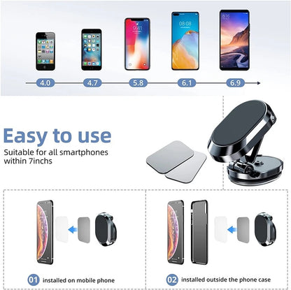 Rotate Metal Magnetic Car Phone Holder Foldable Universal Mobile Phone Stand Air Vent Magnet Mount GPS Support - JUCE
