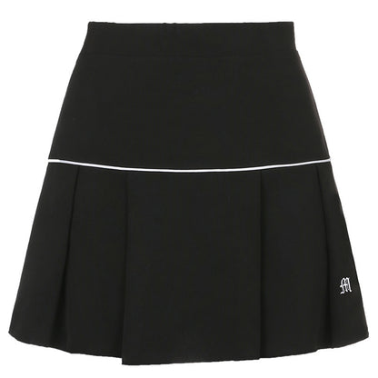 High Waist Teething Embroidery Contrast Pleated Skirt - JUCE