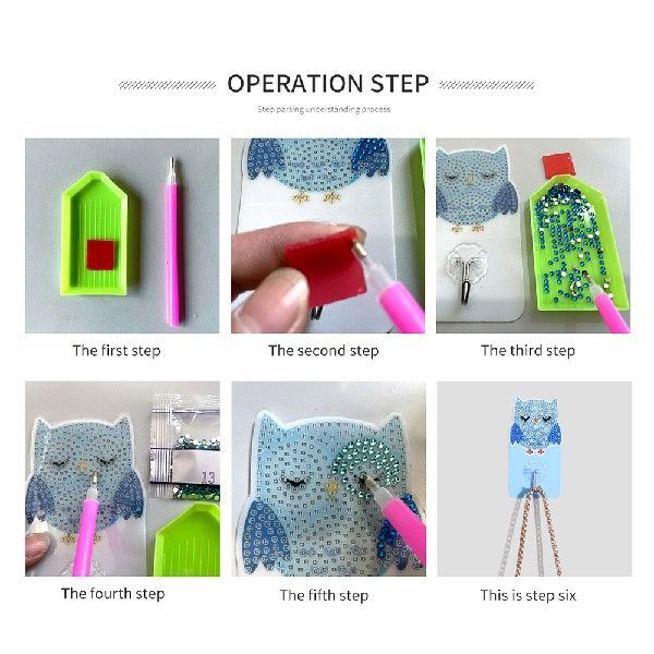6pcs Diamond Drawing Self-adhesive Wall Hooks Kit Owl Bird - JUCE