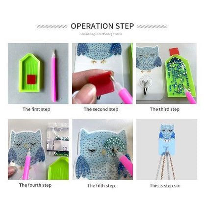 6pcs Diamond Drawing Self-adhesive Wall Hooks Kit Owl Bird - JUCE