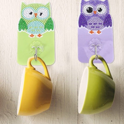 6pcs Diamond Drawing Self-adhesive Wall Hooks Kit Owl Bird - JUCE