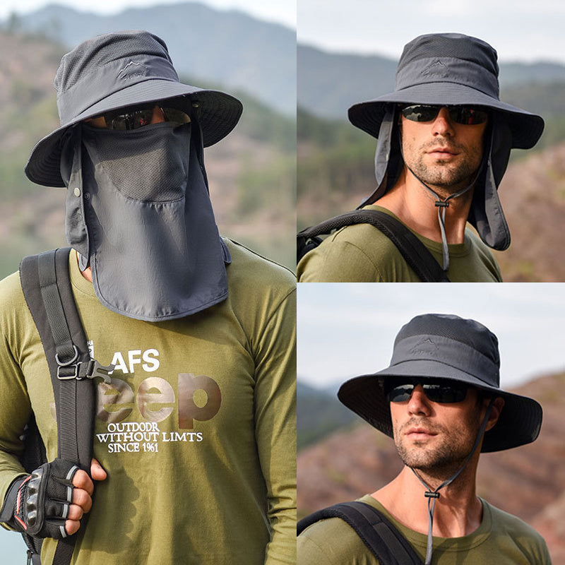 Multipurpose Outdoor Climbing Fishing Tourism Brim Sun Fisherman Hat Summer Men Multifunction Bucket Hat Sun Protection Cap - JUCE