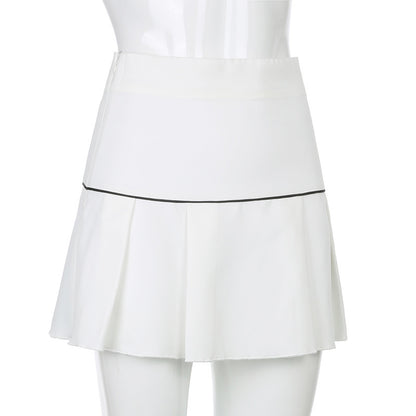 High Waist Teething Embroidery Contrast Pleated Skirt - JUCE