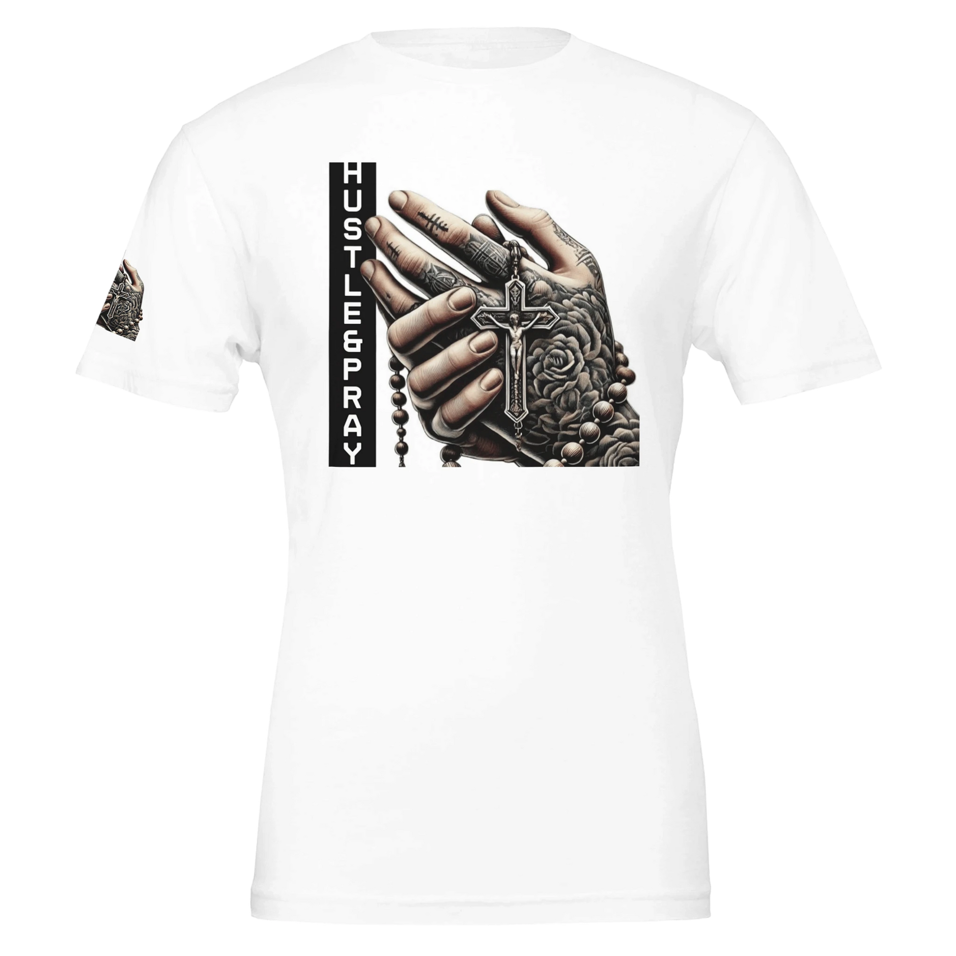 Premium Unisex Crewneck Graphic Tee | HUSTLE & PRAY - JUCE