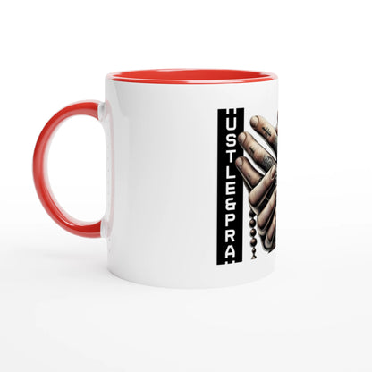 Coffee Mug with Color Inside: HUSTLE AND PRAY - JUCE
