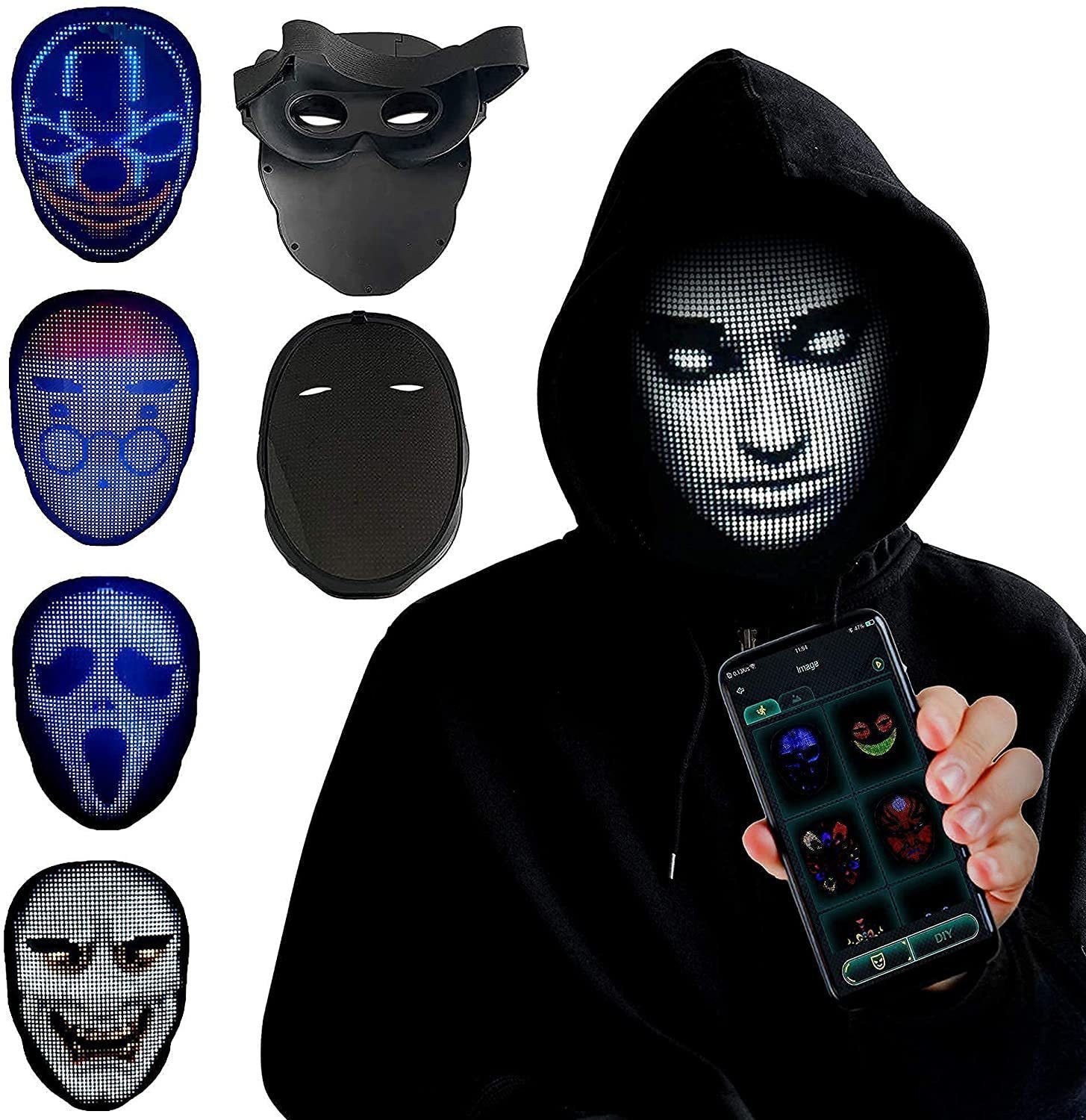 Halloween Face Masks Full Color LED Luminous Mask Face Changing Mask Party Bar Props - JUCE