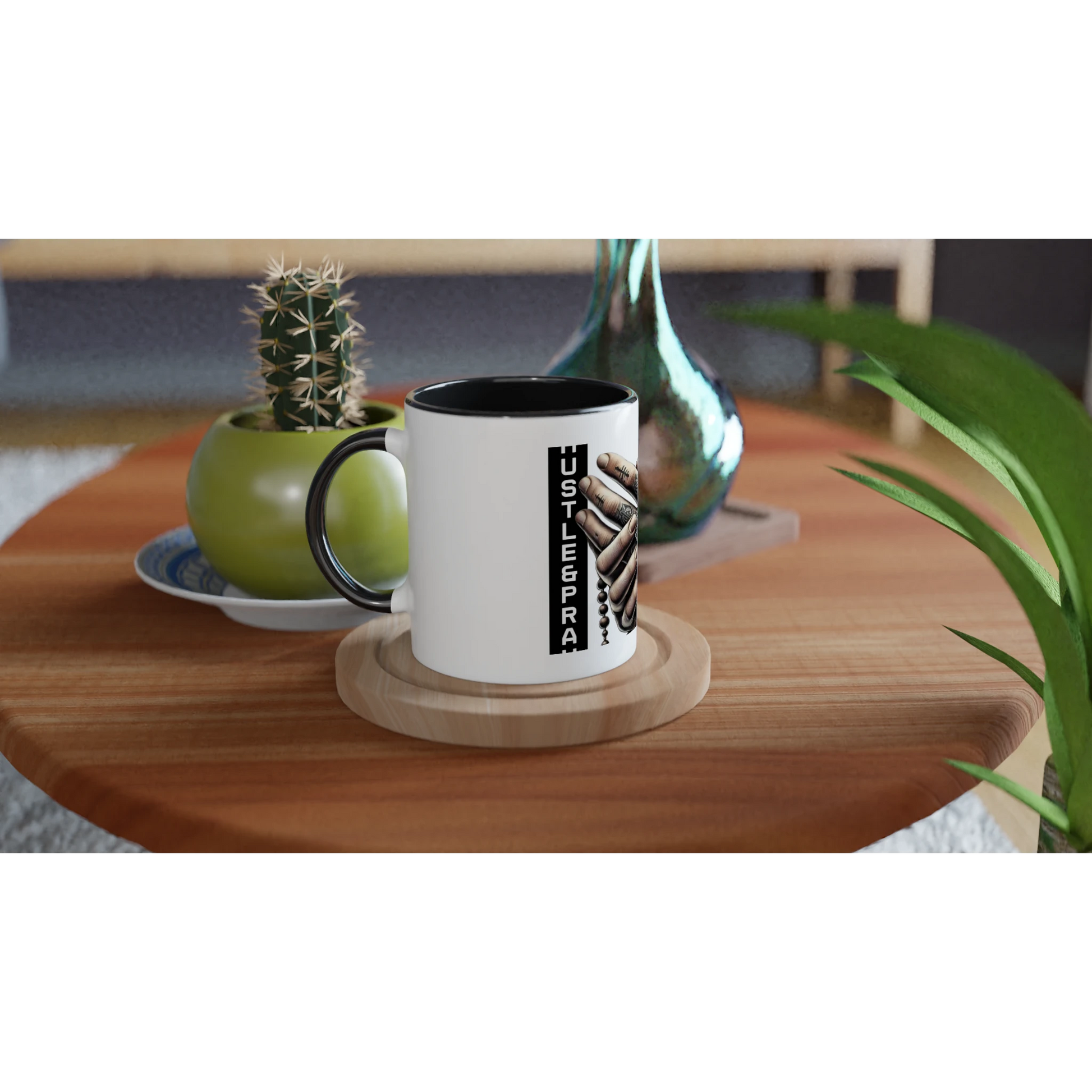 Coffee Mug with Color Inside: HUSTLE AND PRAY - JUCE