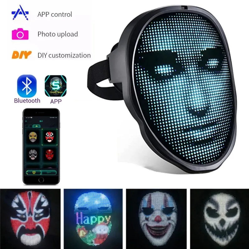 Halloween Face Masks Full Color LED Luminous Mask Face Changing Mask Party Bar Props - JUCE