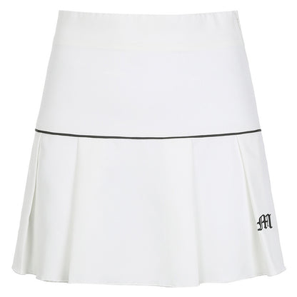 High Waist Teething Embroidery Contrast Pleated Skirt - JUCE